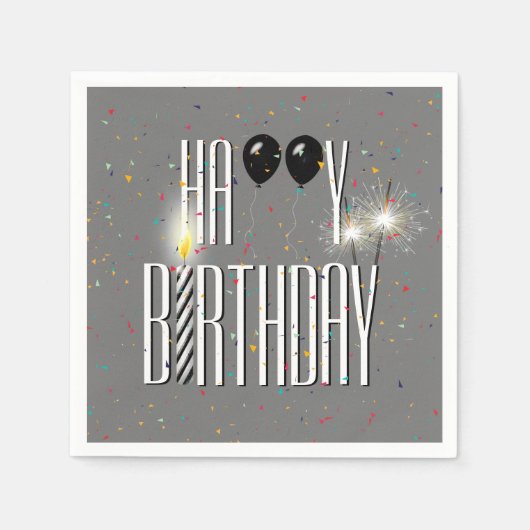 Serviette En Papier Ballons d'anniversaire noirs et étincelants sur gr (Devant)
