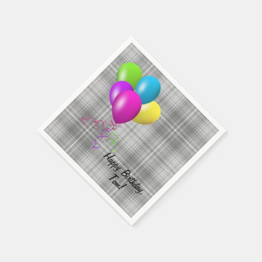Serviette En Papier ballons d'anniversaire sur plaid gris (Coin)