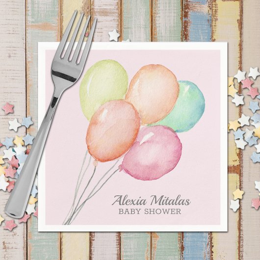 Serviette En Papier Ballons d'aquarelle sur Baby shower rose