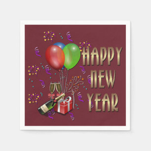 Serviette En Papier Ballons de bonne année et serviettes de Champagne