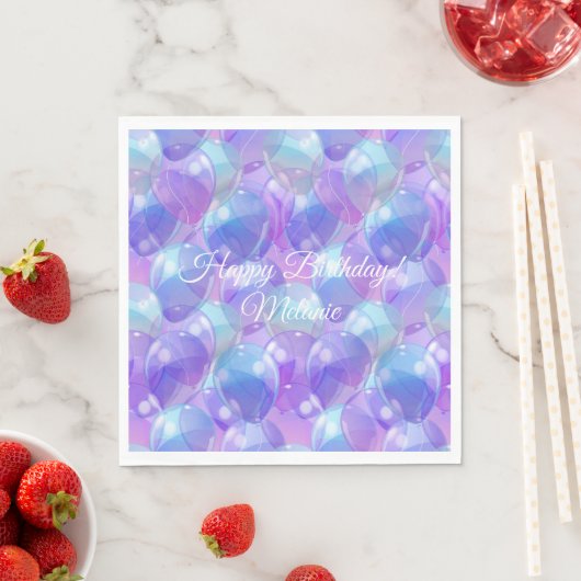 Serviette En Papier Ballons de fête d'anniversaire Turquoise violet mo (En situation)