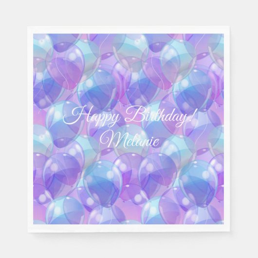 Serviette En Papier Ballons de fête d'anniversaire Turquoise violet mo (Devant)