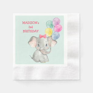 Serviette En Papier Ballons de fête des éléphants mignons Anniversaire