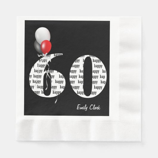 Serviette En Papier Ballons de fête du 60e anniversaire (Devant)
