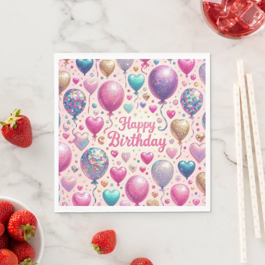 Serviette En Papier Ballons de Glitterie Anniversaire (En situation)