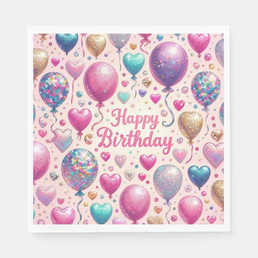 Serviette En Papier Ballons de Glitterie Anniversaire (Devant)