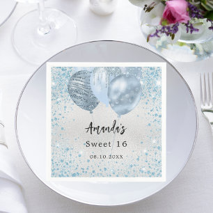 Serviette En Papier Ballons de parties scintillant bleu argent pour la