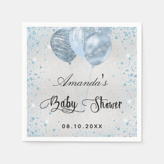 Serviette En Papier Ballons de parties scintillant bleu baby shower (Devant)