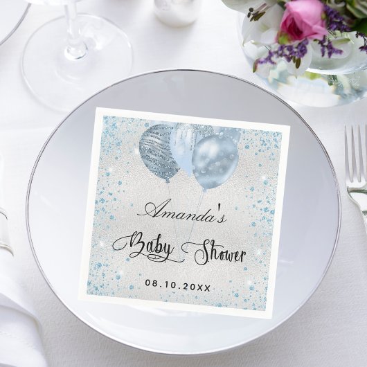 Serviette En Papier Ballons de parties scintillant bleu baby shower