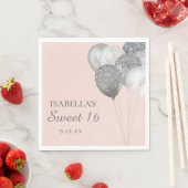 Serviette En Papier Ballons de Parties scintillant en argent rose vif  (En situation)