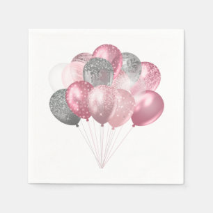 Serviette En Papier Ballons de parties scintillant rose et argent