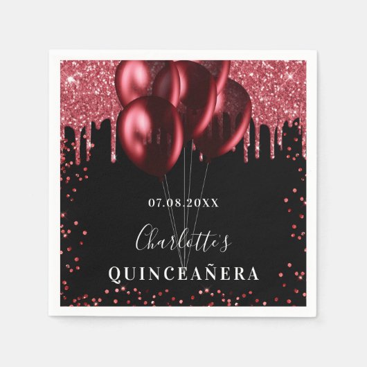 Serviette En Papier Ballons de parties scintillant rouge noir Quincean (Devant)