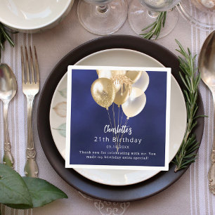 Serviette En Papier Ballons d'or bleu marine anniversaire merci