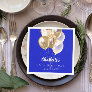 Serviette En Papier Ballons d'or bleu royal