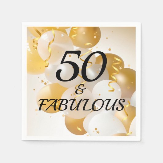 Serviette En Papier Ballons d'or et de blanc fête d'anniversaire (Devant)