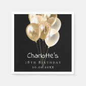 Serviette En Papier Ballons d'or noir d'anniversaire (Devant)
