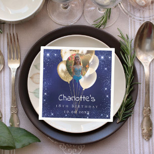 Serviette En Papier Ballons d'or parties scintillant bleu marine