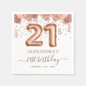 Serviette En Papier Ballons d'or rose 21e fête d'anniversaire (Devant)