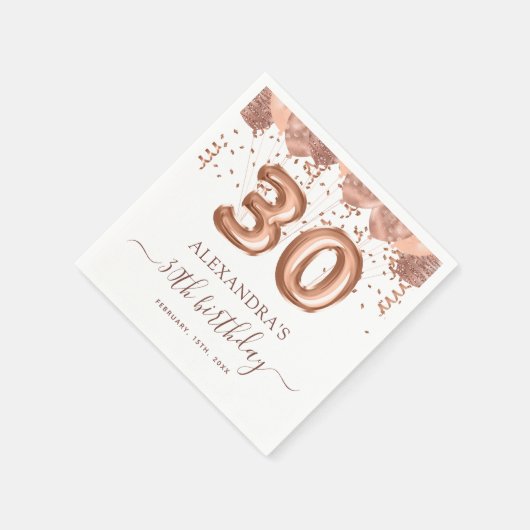 Serviette En Papier Ballons d'or rose 30e fête d'anniversaire (Coin)