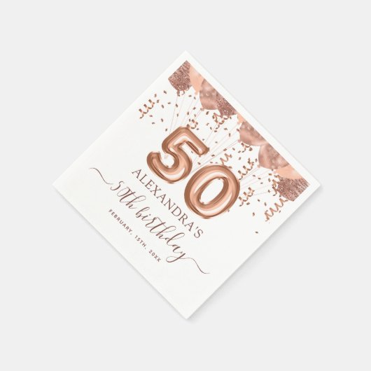 Serviette En Papier Ballons d'or rose 50e fête d'anniversaire (Coin)