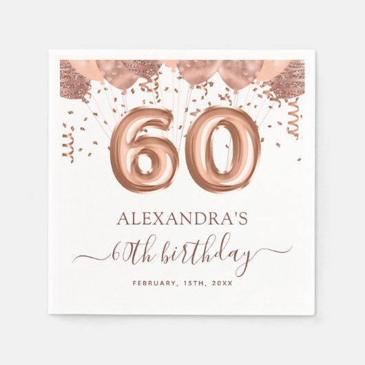 Serviette En Papier Ballons d'or rose 60e fête d'anniversaire (Devant)