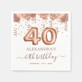 Serviette En Papier Ballons d'or rose fête du 40e anniversaire (Devant)