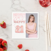 Serviette En Papier Ballons d'or rose photo de 21e anniversaire (En situation)