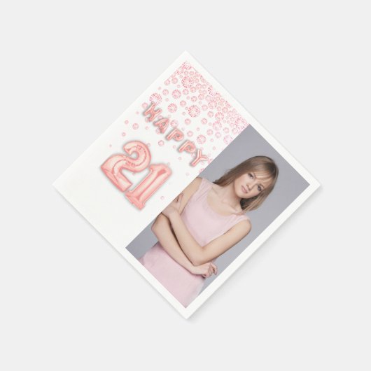 Serviette En Papier Ballons d'or rose photo de 21e anniversaire (Coin)