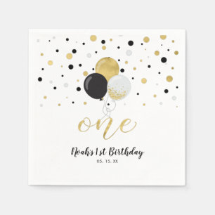Serviette En Papier Ballons dorés et noirs, Confettis Garçon 1er Anniv