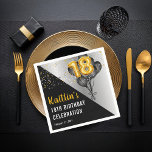 Serviette En Papier Ballons élégants Noir | Gold 18th Birthday Party<br><div class="desc">Les ballons noirs en retour vers les ballons à chiffres d'or donnent une touche dramatique à ce design de fête du 18e anniversaire. Conception composite par Holiday Hearts Designs (droits réservés). D'autres numéros d'âge sont disponibles dans notre boutique.</div>