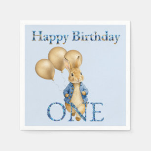 Serviette En Papier Ballons en or Lapin Premier Anniversaire