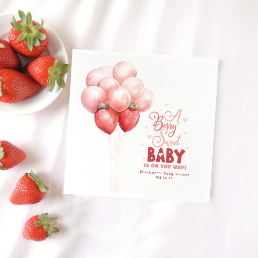Serviette En Papier Ballons fraises Baby shower rouge et rose