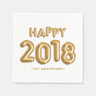 Serviette En Papier Ballons Gold Foil Happy 2018 Personnalisé