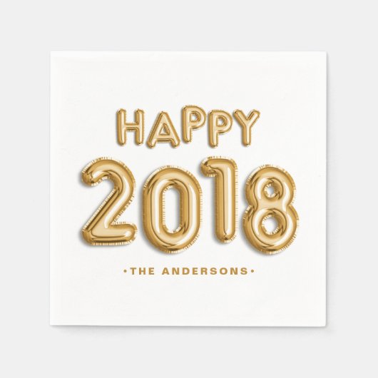 Serviette En Papier Ballons Gold Foil Happy 2018 Personnalisé (Devant)