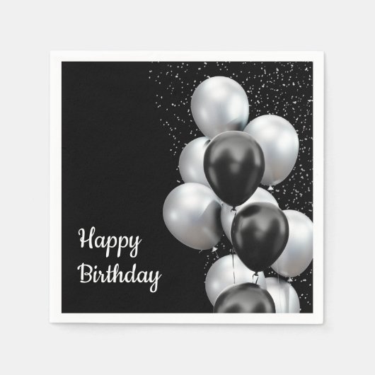Serviette En Papier Ballons Gris Noir Chic  (Devant)