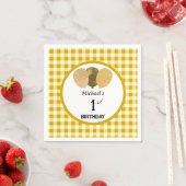 Serviette En Papier Ballons & Jaune En vichy 1er anniversaire (En situation)