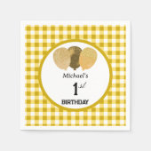 Serviette En Papier Ballons & Jaune En vichy 1er anniversaire (Devant)