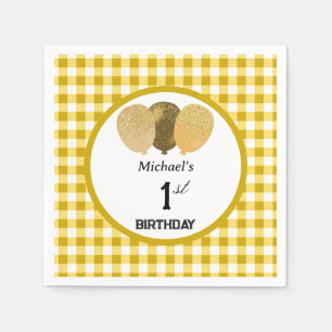 Serviette En Papier Ballons & Jaune En vichy 1er anniversaire