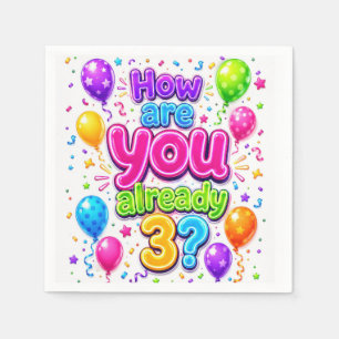Serviette En Papier Ballons néon et confettis pour le 3ème anniversair