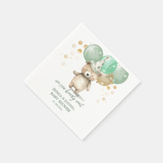 Serviette En Papier Ballons Ours Teddy Baby shower Or Vert (Coin)