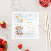 Serviette En Papier Ballons Ours Teddy Bleu Gold Stars Anniversaire (En situation)