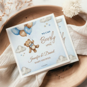 Serviette En Papier Ballons Ourson Brun Bleu Baby Shower