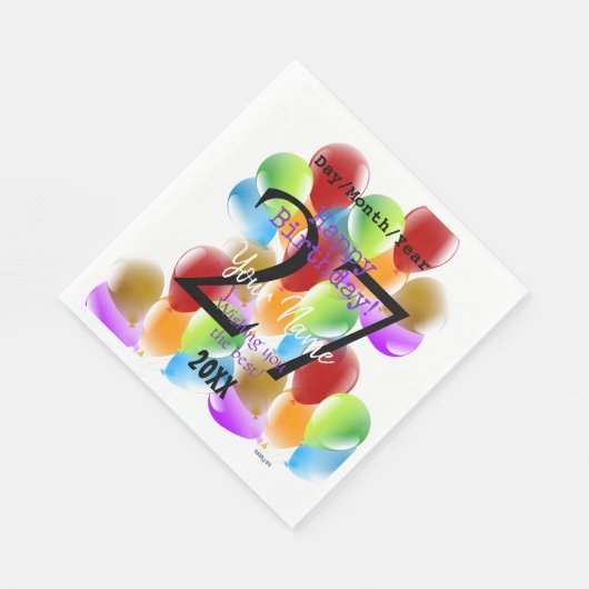 Serviette En Papier Ballons Personnalisé Joyeux Papier d'Anniversaire  (Coin)