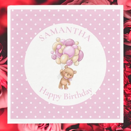 Serviette En Papier Ballons ROSE Ours en peluche