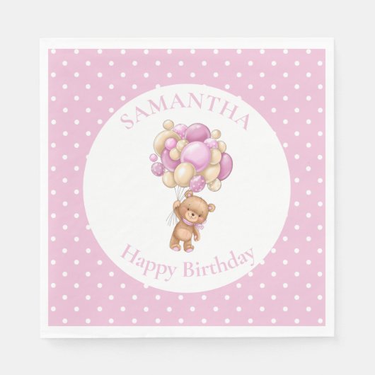 Serviette En Papier Ballons ROSE Ours en peluche (Devant)