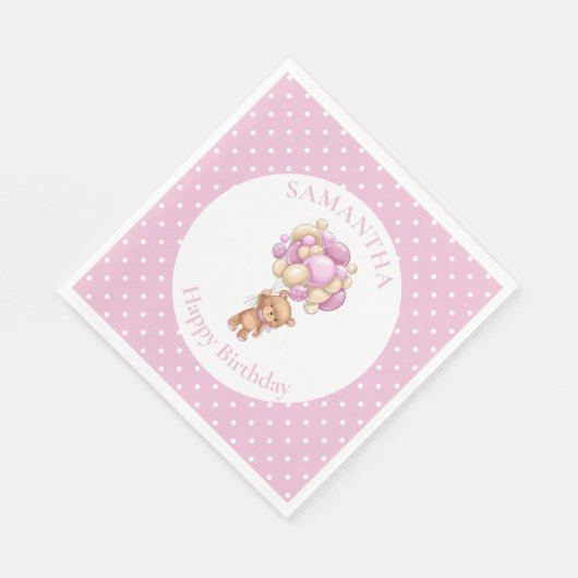 Serviette En Papier Ballons ROSE Ours en peluche (Coin)