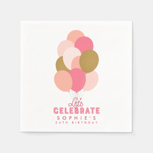 Serviette En Papier Ballons rose vif Fêtons notre anniversaire (Devant)