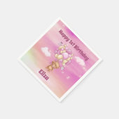 Serviette En Papier Ballons roses 1er anniversaire Ours en peluche (Coin)