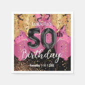 Serviette En Papier Ballons roses et Parties scintillant 50e anniversa (Devant)