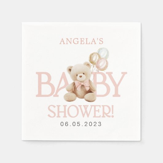 Serviette En Papier Ballons roses Teddy Bear Baby shower d'attente pré (Devant)